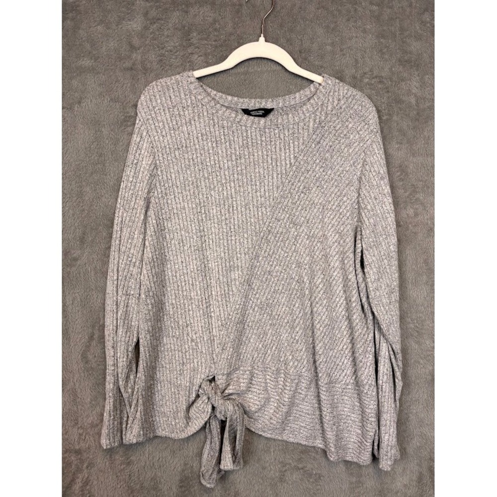 Simply Vera Vera Wang Gray Ribbed Tie Front Long Sleeve Top XXL Heathered‎ Wrap